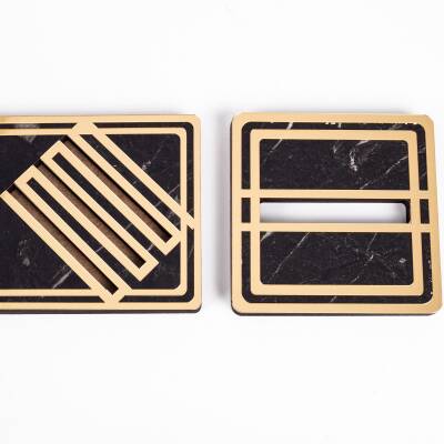 Vega Gold Çerçeveli Mermer Desenli Ataçlı Hediye Masa İsimliği Ahşap Masa Seti Ofis Masaüstü İsimlik - 6