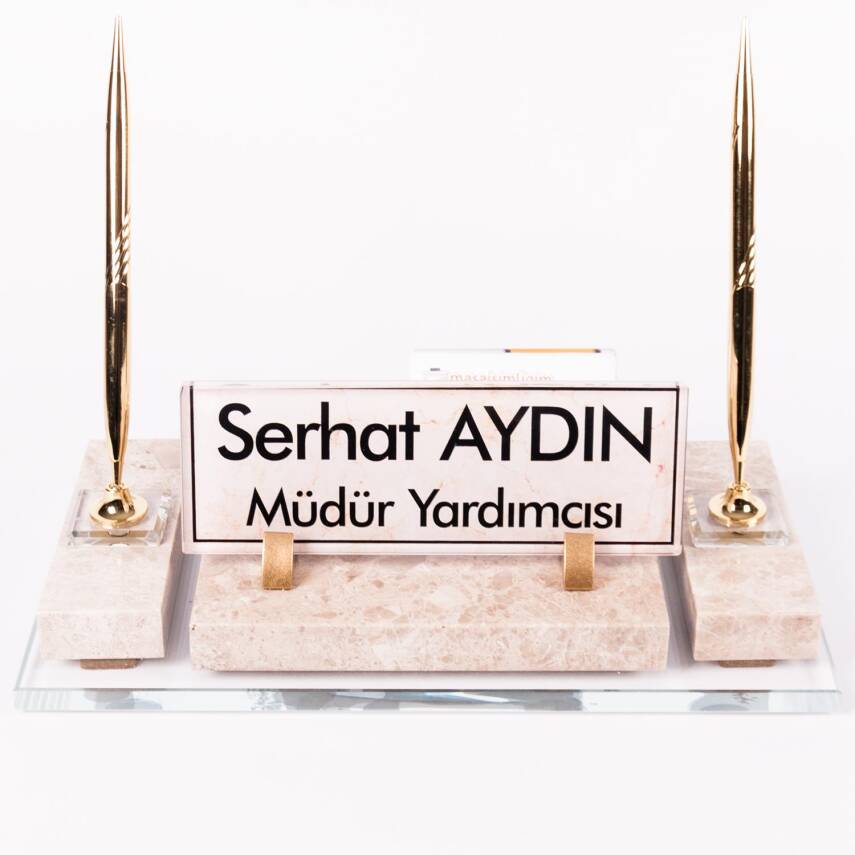 Velar Bej Mermer İsimlik Krem Desenli Lüks Makam Masa İsimliği - 3