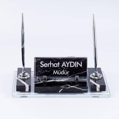 Velar Mermer İsimlik Siyah Premium Ofis Mermer Masa İsimliği - 2