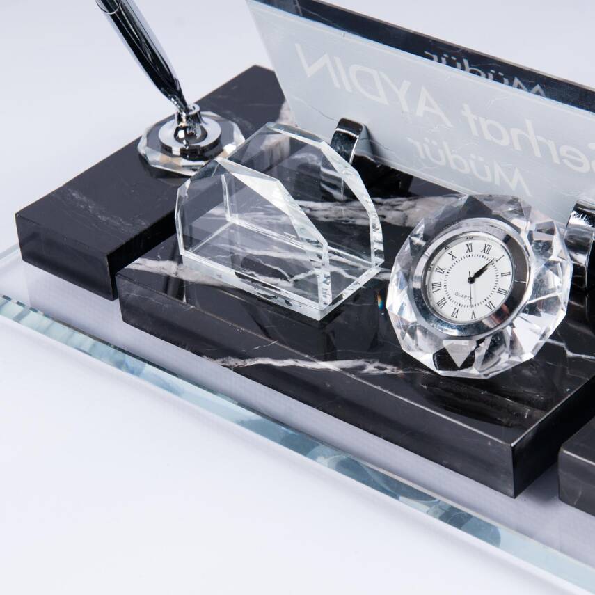 Velar Mermer İsimlik Siyah Premium Ofis Mermer Masa İsimliği - 4