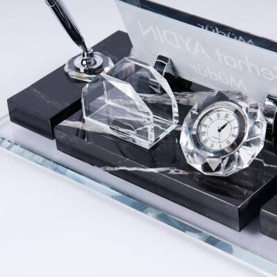 Velar Mermer İsimlik Siyah Premium Ofis Mermer Masa İsimliği - 4