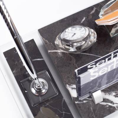 Velar Mermer İsimlik Siyah Premium Ofis Mermer Masa İsimliği - 6