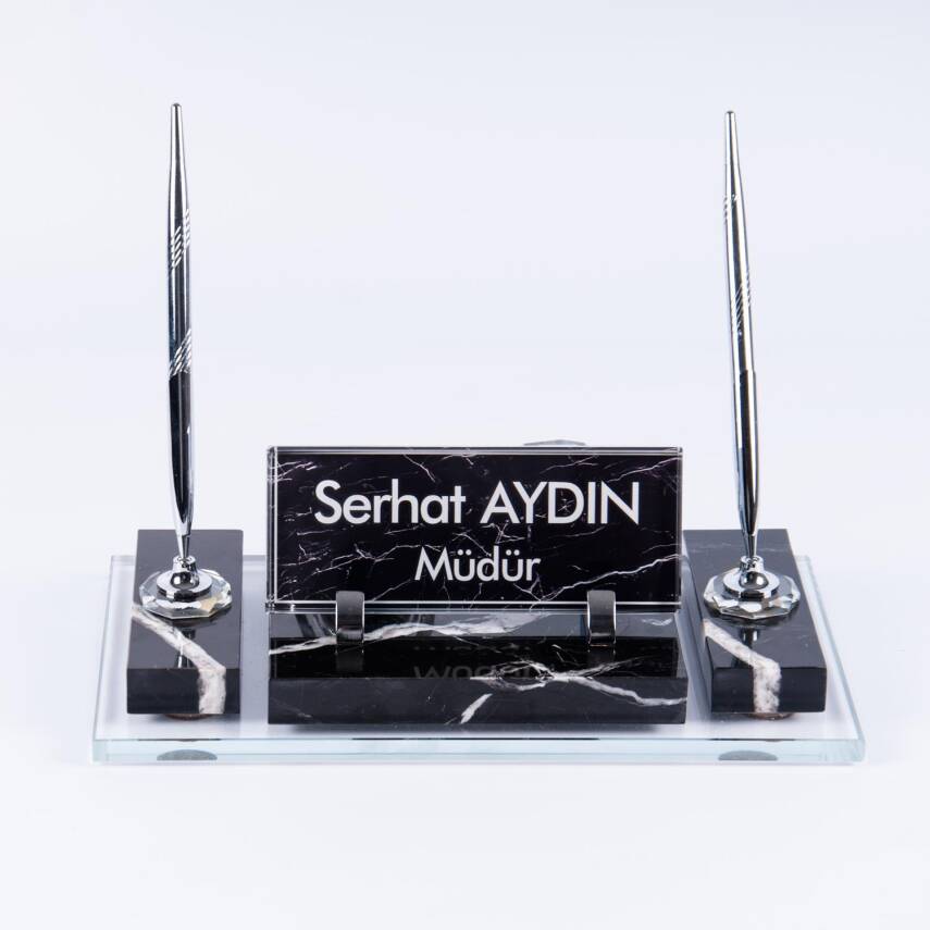 Velar Mermer İsimlik Siyah Premium Ofis Mermer Masa İsimliği - 2