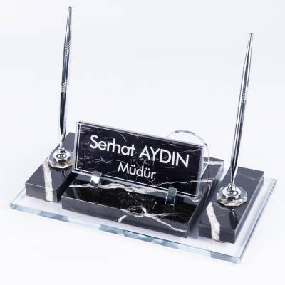 Velar Mermer İsimlik Siyah Premium Ofis Mermer Masa İsimliği - 3