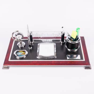 Venedik Masa İsimliği Ofis Masaüstü İsimlik Seti Lüks Ahşap Detaylı Saatli Ofis Masa Organizer - 2