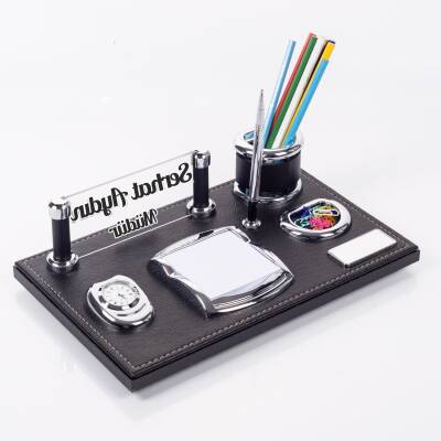 Verona Masaüstü İsimlik Seti Deri Ofis İsimliği Masa üstü Organizer Siyah Masa seti - Ofistike
