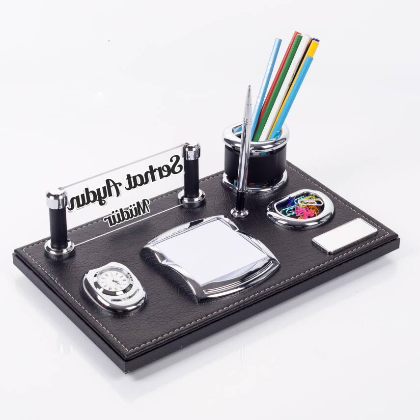 Verona Masaüstü İsimlik Seti Deri Ofis İsimliği Masa üstü Organizer Siyah Masa seti - 1