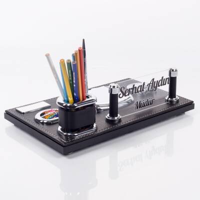 Verona Masaüstü İsimlik Seti Deri Ofis İsimliği Masa üstü Organizer Siyah Masa seti - 2