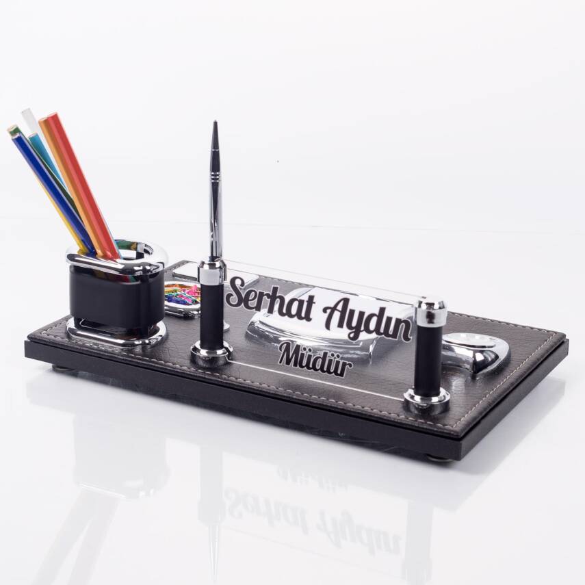 Verona Masaüstü İsimlik Seti Deri Ofis İsimliği Masa üstü Organizer Siyah Masa seti - 3