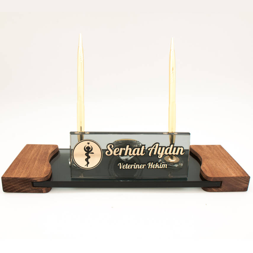 Veteriner Hekimlere Özel Kabartma Logolu Masif Masa İsimliği - 2