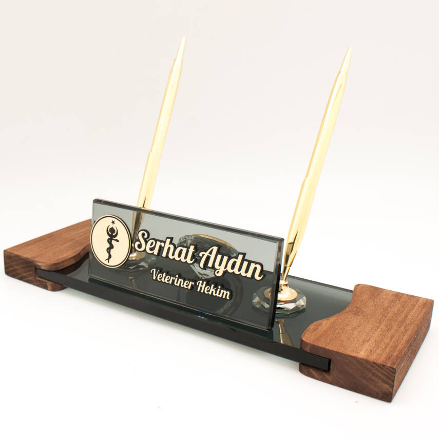 Veteriner Hekimlere Özel Kabartma Logolu Masif Masa İsimliği - 3