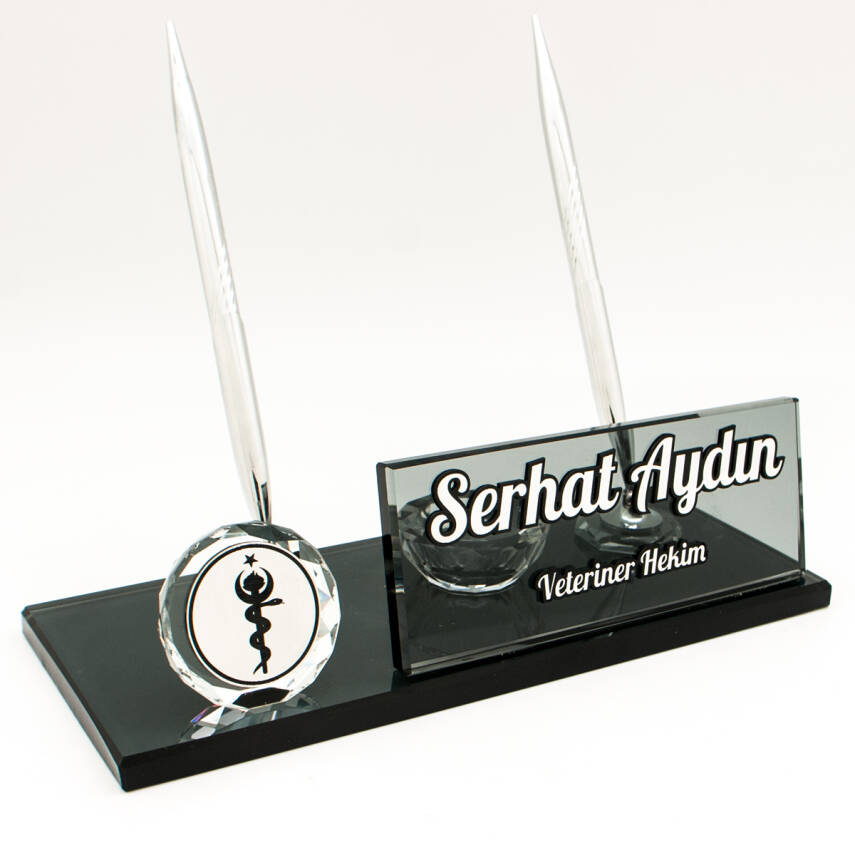 Veterinerlere Özel İsimlik Veteriner Logolu Kristal Masa İsimliği - 1
