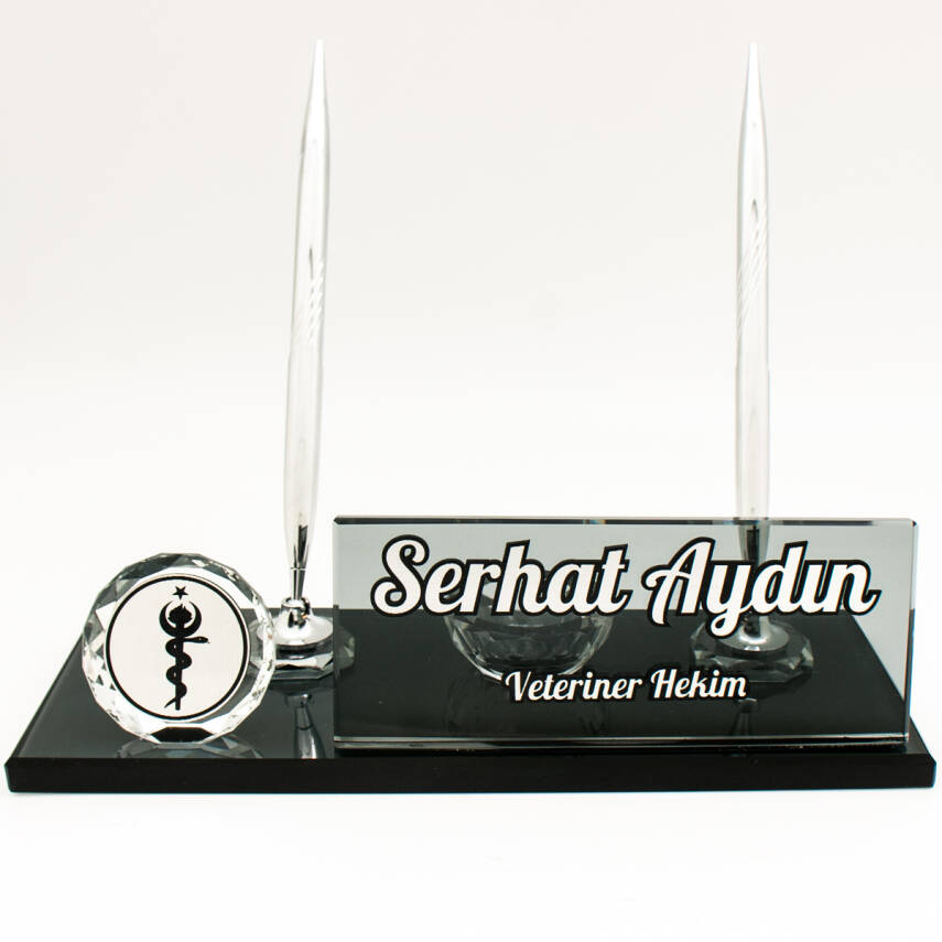Veterinerlere Özel İsimlik Veteriner Logolu Kristal Masa İsimliği - 2