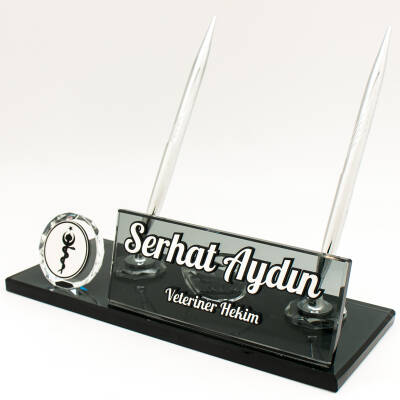 Veterinerlere Özel İsimlik Veteriner Logolu Kristal Masa İsimliği - 3