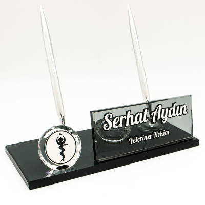 Veterinerlere Özel İsimlik Veteriner Logolu Kristal Masa İsimliği 