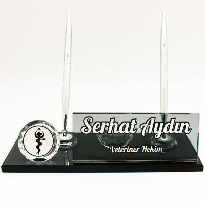 Veterinerlere Özel İsimlik Veteriner Logolu Kristal Masa İsimliği - 2