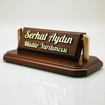 Virona Ahşap Masa İsimliği Ofis Masa İsimlik Kabartma Yazılı Masaüstü isimliği - 2