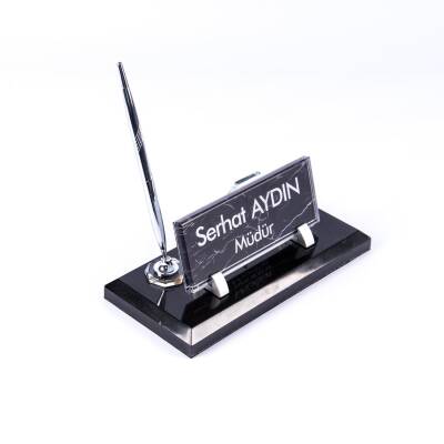 Vita Mermer İsimlik Siyah Desenli Ofis Masa Üstü İsimliği Gerçek Mermer Lüks Ofis Seti Masa hediye - Ofistike
