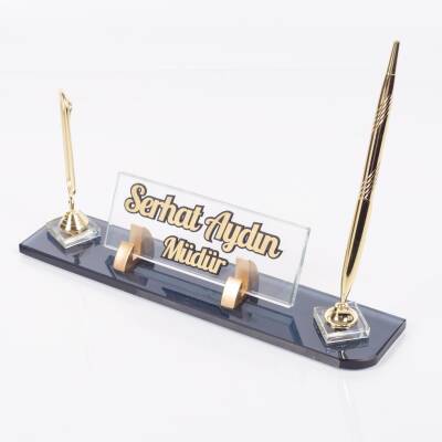 Viva Ataçlı Tek Kalemli Kristal Kabartma Masa İsimliği Ofis Hediyesi Cam Ofis Şık Masalık İsme Özel - 3