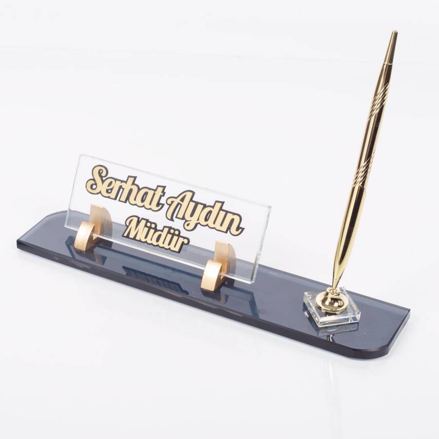 Viva Tek Kalemli Kristal Kabartma Masa İsimliği Ofis Hediyesi Masa Üstü Cam İsimlik - 2