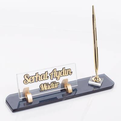 Viva Tek Kalemli Kristal Kabartma Masa İsimliği Ofis Hediyesi Masa Üstü Cam İsimlik - 3